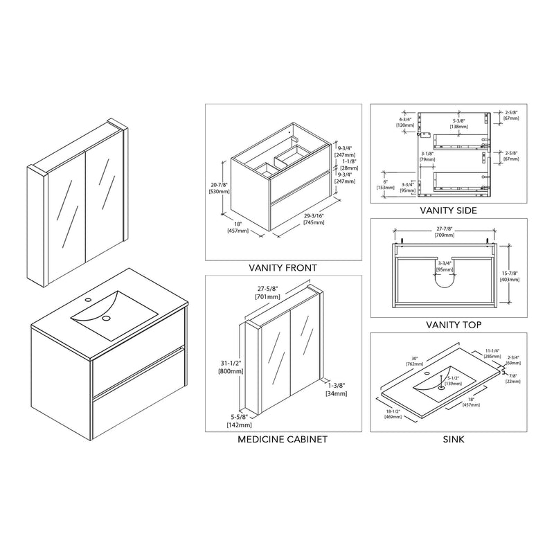 Blossom Valencia 30 Inch Bathroom Vanity - V8016 30 01 - Backyard Provider