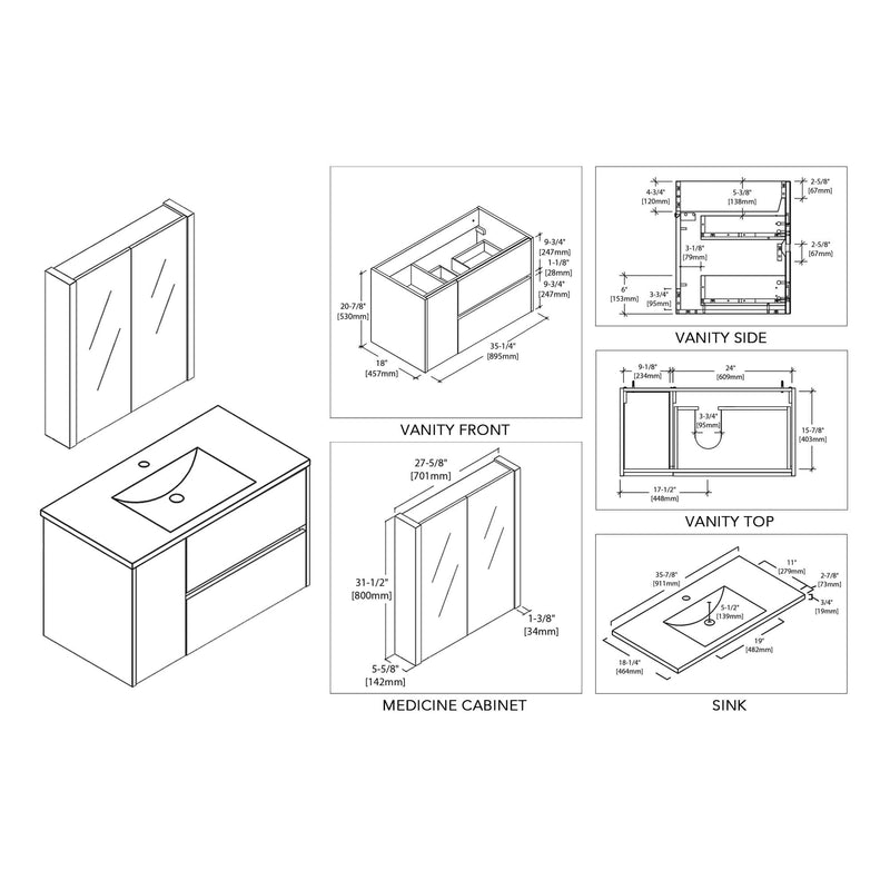 Blossom Valencia 36 Inch Bathroom Vanity - V8016 36 01 - Backyard Provider