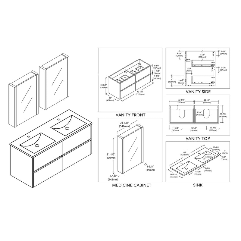 Blossom Valencia 48 Inch Bathroom Double Vanity - V8016 48 01D - Backyard Provider