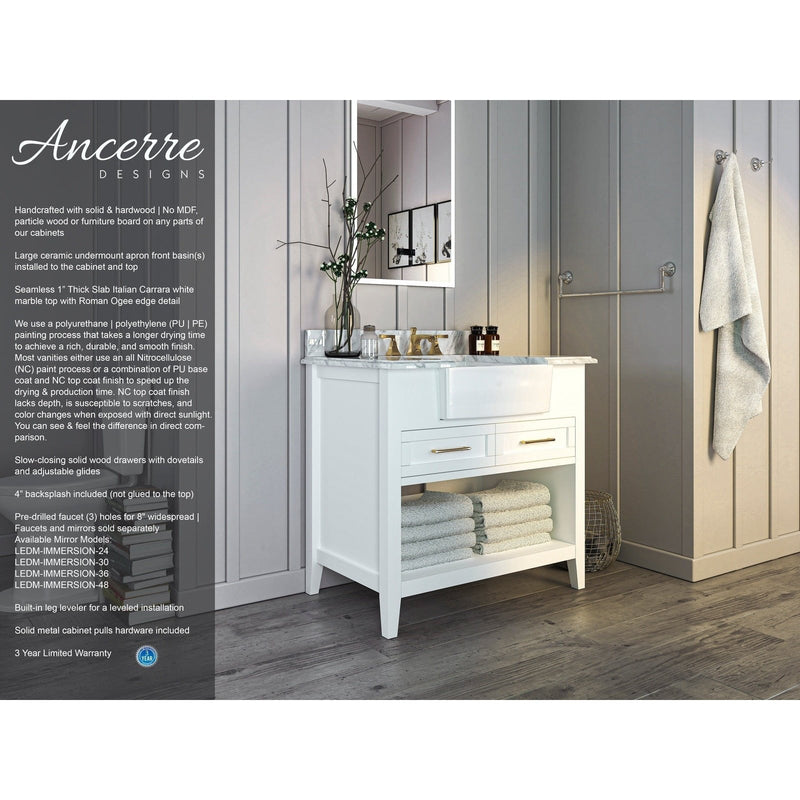 Ancerre Hayley Bathroom Vanity with Sink and Carrara White Marble Top Cabinet Set - VTS-HAYLEY-36-W-CW - Backyard Provider