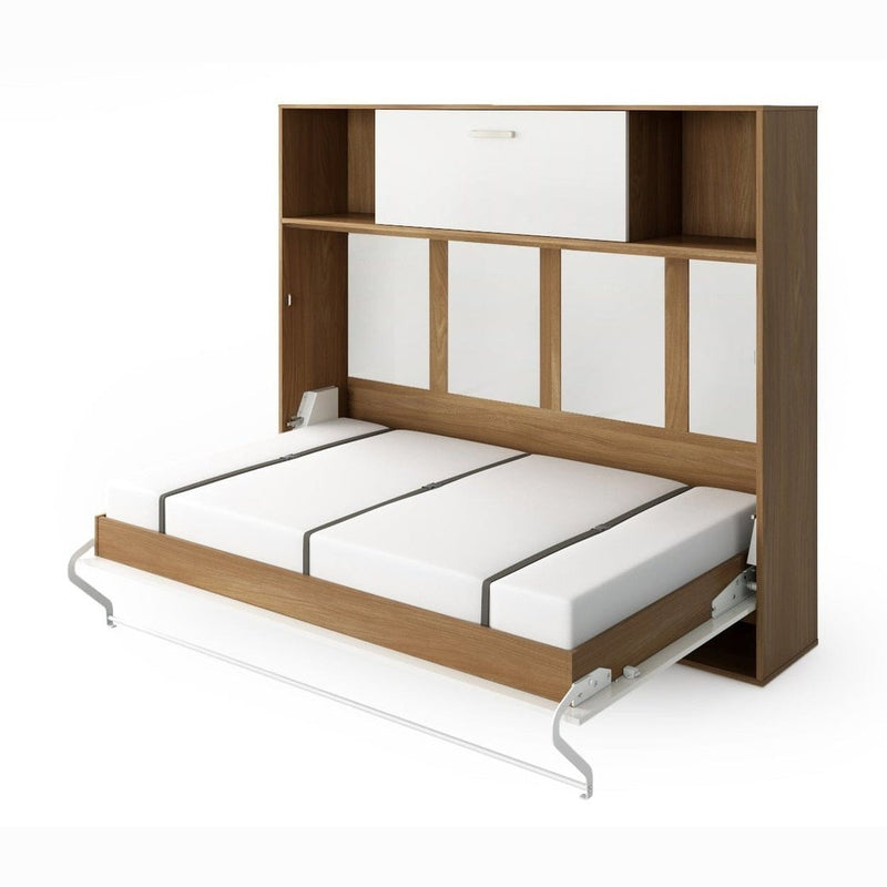 Maxima House Horizontal Murphy Bed Invento, European Full Size with a cabinet on top, mattress included - Backyard Provider