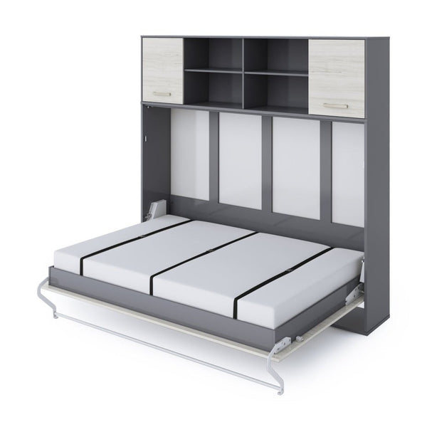 Maxima House Invento Horizontal Wall Bed, European Twin Size with a cabinet on top - IN90H-12W - Backyard Provider