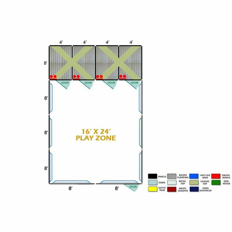 16' X 24' Complete Playzone W/Multiple 4' X 8' PRO Dog Kennels X4