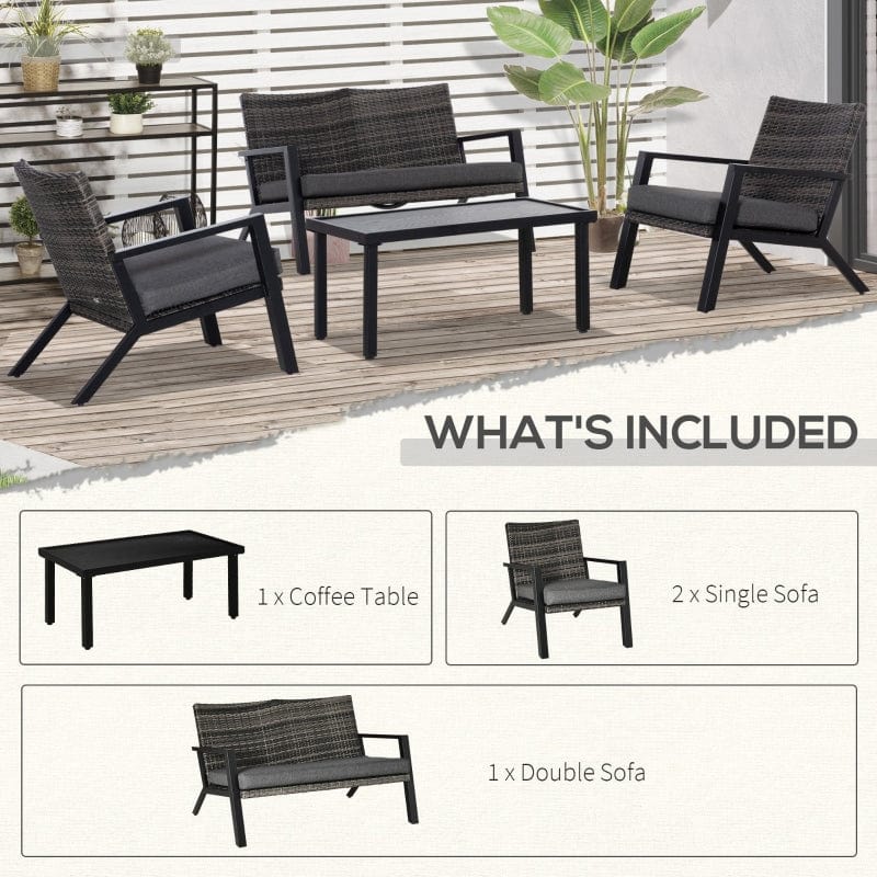 Outsunny 4-Piece Patio Sofa Set Outdoor Wicker Patio Conversation Sets - 860-222V01