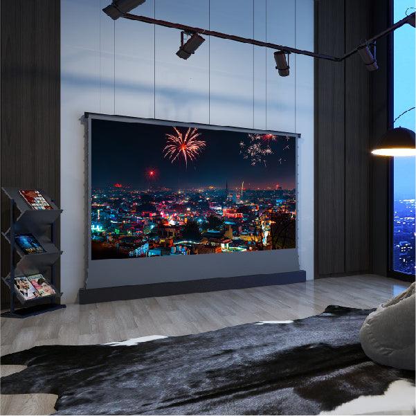 VIVIDSTORM S 3D ALR Motorized Tension Floor Rising Obsidian Long Throw Projector Screen High Gain