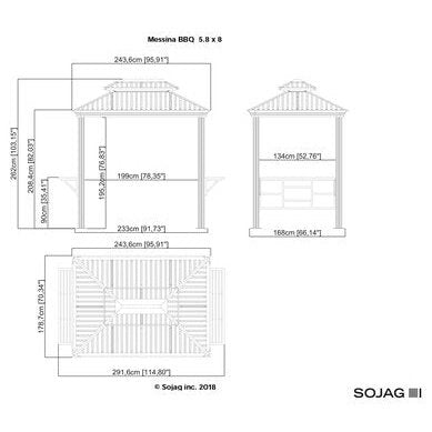 Sojag Gazebo BBQ Messina Grill 6 x 8 ft - Dark grey