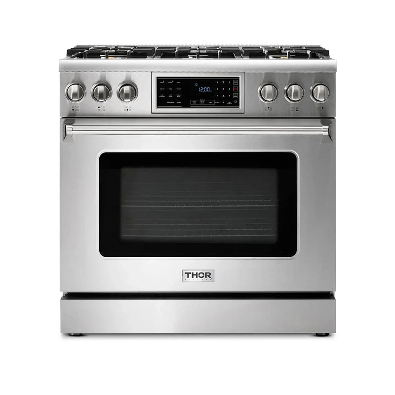 Thor Kitchen Appliance Package - 36 In. Gas Range, Range Hood, Microwave Drawer, Refrigerator, Dishwasher, AP-TRG3601LP-W-5