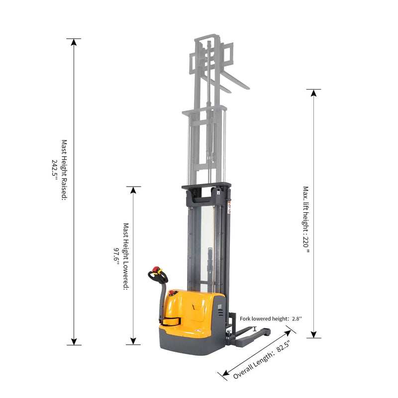 Apollolift Powered Forklift Full Electric Walkie Stacker 3300 lbs Cap. 220"Lifting A-3030 - Backyard Provider