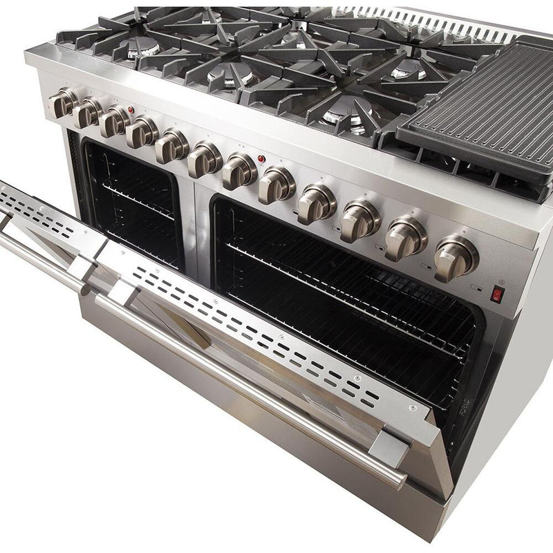 Forno 48 Inch Galiano Gas Burner and Electric Oven Range in Stainless Steel with 8 Italian Burners, FFSGS6156-48
