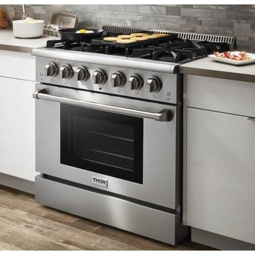 Thor Kitchen 36 in. Propane Gas Burner/Electric Oven Range in Stainless Steel, HRD3606ULP