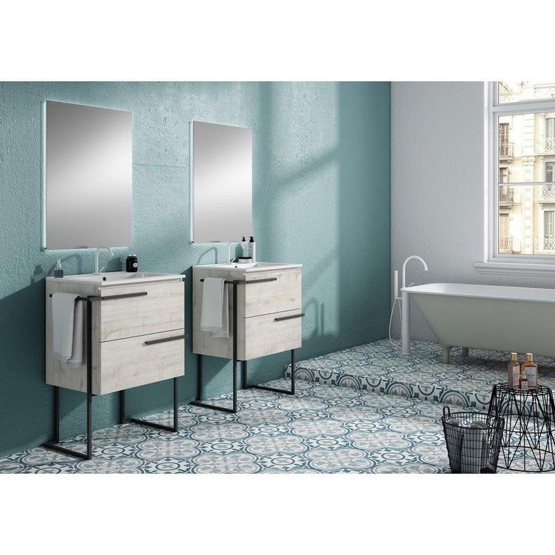 Lucena Bath Scala 32" Floating Vanity with Legs and Towel Bar in Abedul, White or Tera. - Backyard Provider