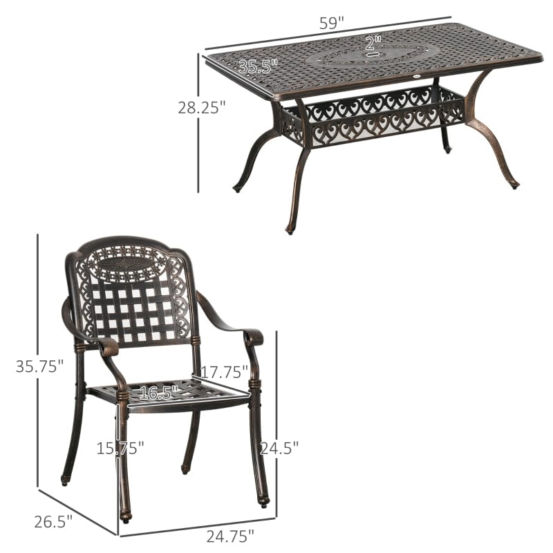 Outsunny 7-Piece Patio Dining Set, Cast Aluminum Outdoor Furniture Set - 84B-780