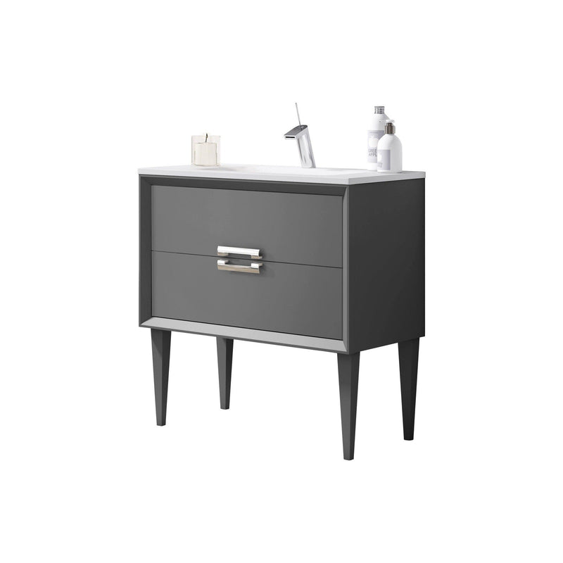 Lucena Bath 40" Décor Tirador Freestanding Vanity in Whit / Black / Grey - Backyard Provider