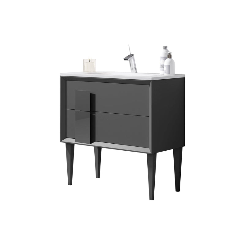 Lucena Bath 40" Décor Cristal Freestanding Vanity in White / Black / Grey and glass handle - Backyard Provider