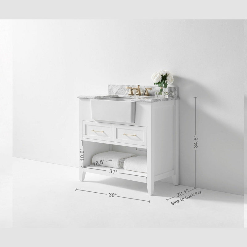 Ancerre Hayley Bathroom Vanity with Sink and Carrara White Marble Top Cabinet Set - VTS-HAYLEY-36-W-CW - Backyard Provider