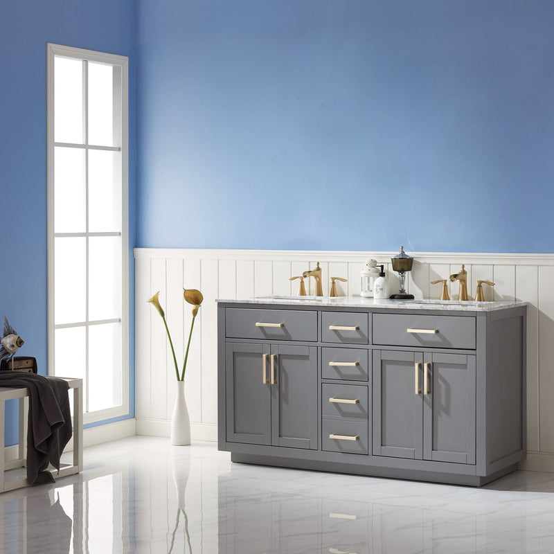 Altair Designs Ivy 60" Double Bathroom Vanity Set with Carrara White Marble Countertop - 531060-WH-CA-NM - Backyard Provider