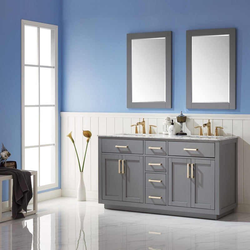 Altair Designs Ivy 60" Double Bathroom Vanity Set with Carrara White Marble Countertop - 531060-WH-CA-NM - Backyard Provider