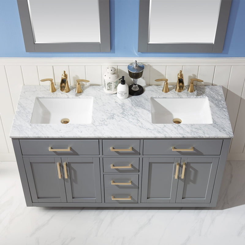 Altair Designs Ivy 60" Double Bathroom Vanity Set with Carrara White Marble Countertop - 531060-WH-CA-NM - Backyard Provider