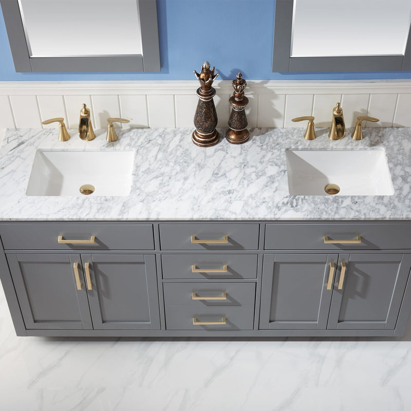 Altair Designs Ivy 72" Double Bathroom Vanity Set with Carrara White Marble Countertop - 531072-WH-CA-NM - Backyard Provider