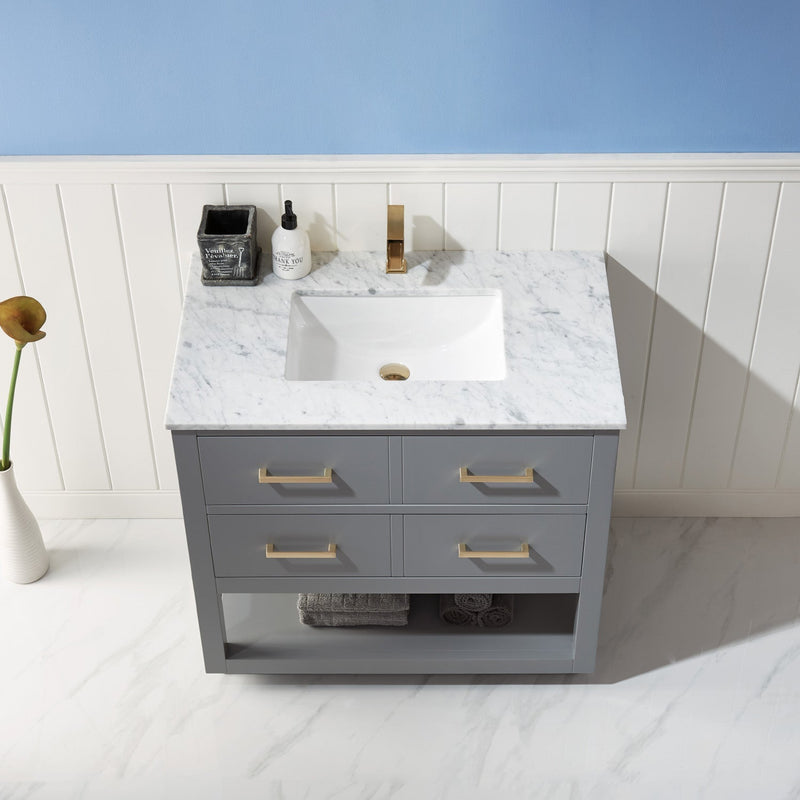 Altair Designs Remi 36" Single Bathroom Vanity Set in Marble Countertop - 532036-WH-CA-NM - Backyard Provider