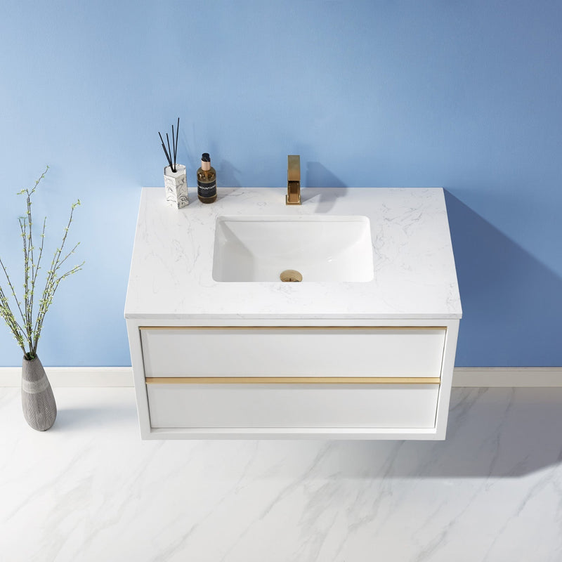 Altair Designs Morgan 36" Single Bathroom Vanity Set in White and Composite Aosta White Stone Countertop - 534036-WH-AW-NM - Backyard Provider