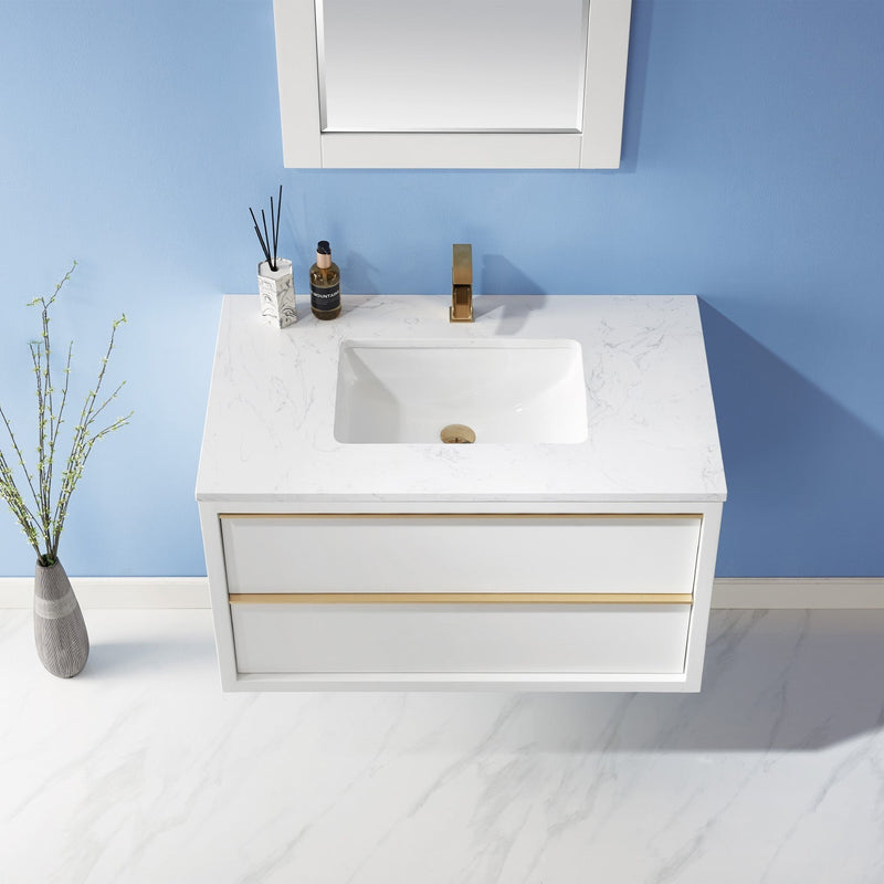 Altair Designs Morgan 36" Single Bathroom Vanity Set in White and Composite Aosta White Stone Countertop - 534036-WH-AW-NM - Backyard Provider