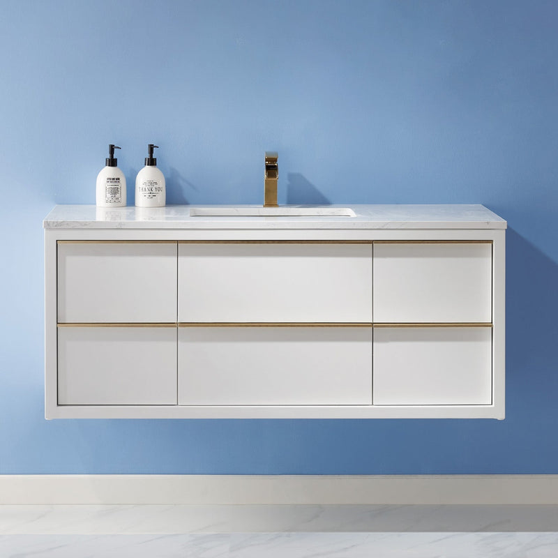 Altair Designs Morgan 48" Single Bathroom Vanity Set in White and Composite Aosta White Stone Countertop - 534048-WH-AW-NM - Backyard Provider