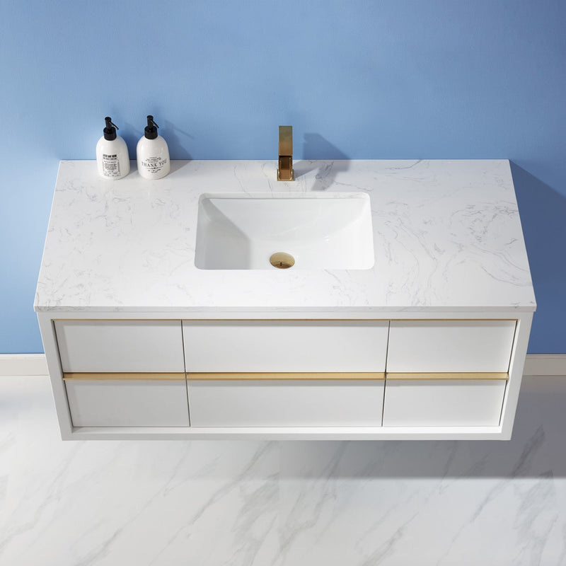 Altair Designs Morgan 48" Single Bathroom Vanity Set in White and Composite Aosta White Stone Countertop - 534048-WH-AW-NM - Backyard Provider