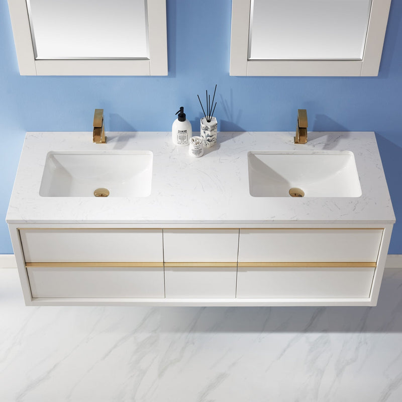 Altair Designs Morgan 60" Double Bathroom Vanity Set in White and Composite Aosta White Stone Countertop - 534060-WH-AW-NM - Backyard Provider