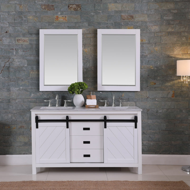 Altair Designs Kinsley 60" Double Bathroom Vanity Set with Carrara White Marble Countertop - 536060-WH-CA-NM - Backyard Provider