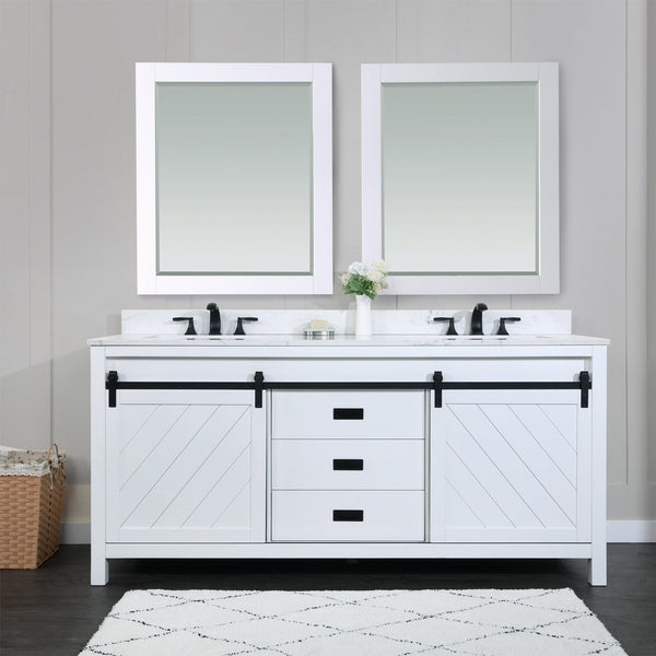 Altair Designs Kinsley 72" Double Bathroom Vanity Set with Aosta White Marble Countertop - 536072-WH-AW-NM - Backyard Provider