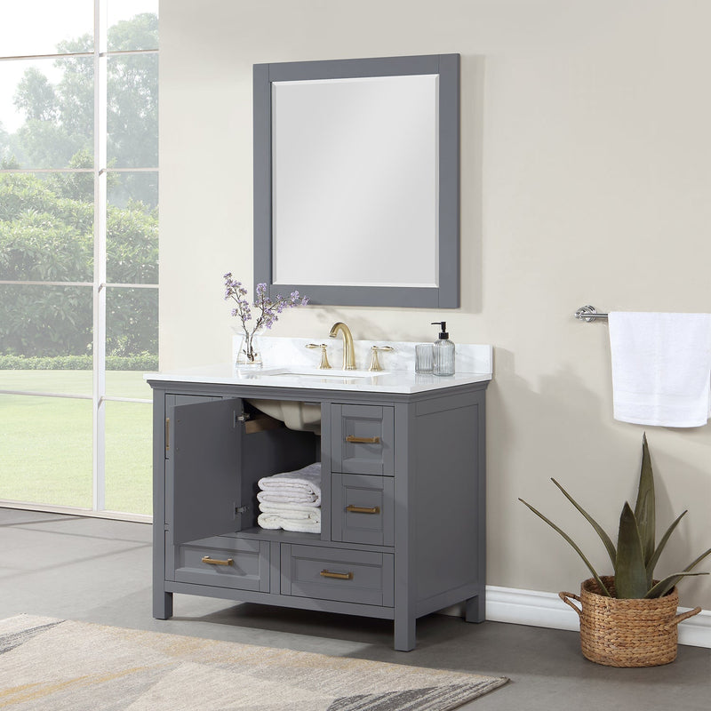 Altair Designs Isla 42" Single Bathroom Vanity Set with Composite Aosta White Stone Countertop - 538042-GR-AW-NM - Backyard Provider