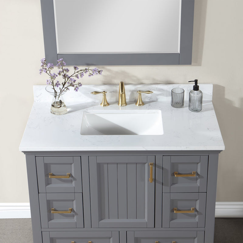 Altair Designs Isla 42" Single Bathroom Vanity Set with Composite Aosta White Stone Countertop - 538042-GR-AW-NM - Backyard Provider