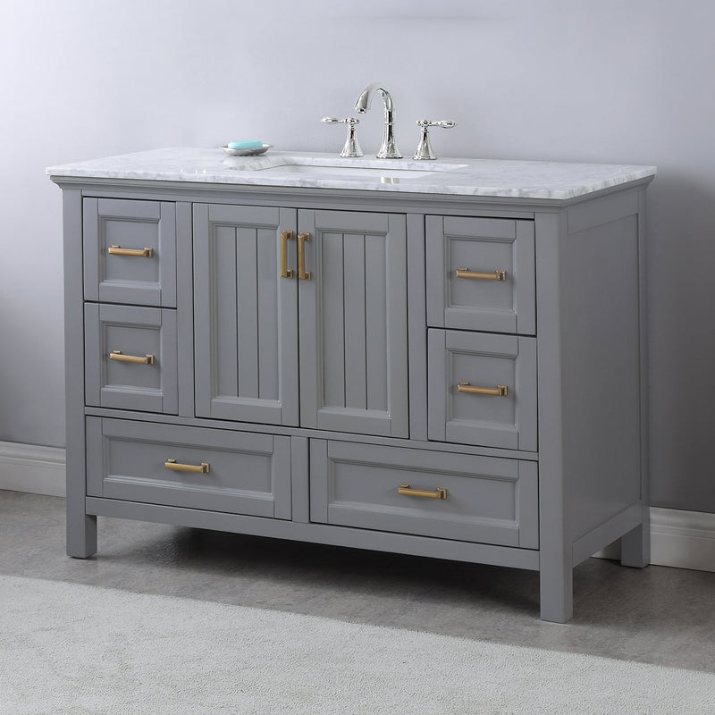 Altair Designs Isla 48" Single Bathroom Vanity Set with Carrara White Marble Countertop - 538048-WH-CA-NM - Backyard Provider