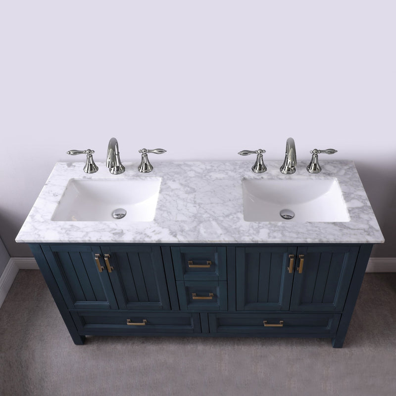 Altair Designs Isla 60" Double Bathroom Vanity Set with Carrara White Marble Countertop - 538060-WH-CA-NM - Backyard Provider