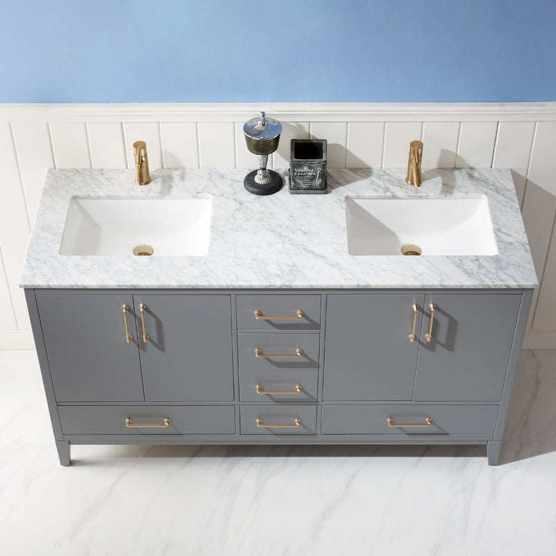 Altair Designs Sutton 60" Double Bathroom Vanity Set with Marble Countertop - 541060-WH-CA-NM - Backyard Provider