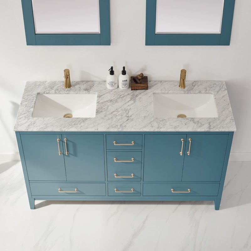 Altair Designs Sutton 60" Double Bathroom Vanity Set with Marble Countertop - 541060-WH-CA-NM - Backyard Provider