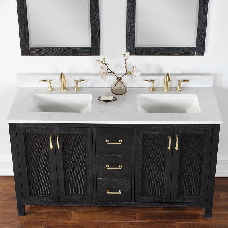 Altair Designs Hadiya 60" Double Bathroom Vanity Set with Aosta White Composite Stone Countertop - 542060-GP-AW-NM - Backyard Provider