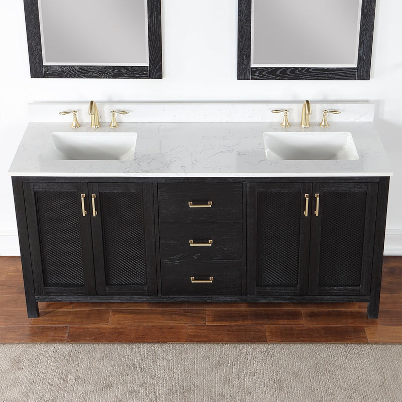 Altair Designs Hadiya 72" Double Bathroom Vanity Set with Aosta White Composite Stone Countertop - 542072-GP-AW-NM - Backyard Provider