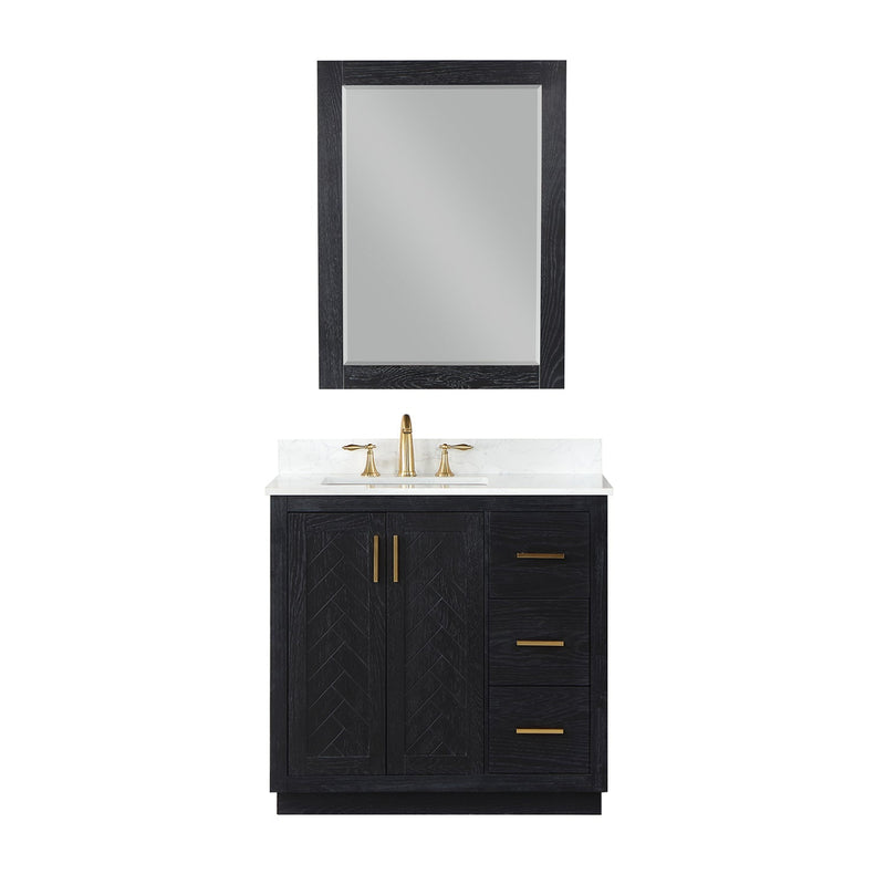 Altair Designs Gazsi 36" Single Bathroom Vanity Set with Grain White Composite Stone Countertop  -543036-BN-GW-NM - Backyard Provider