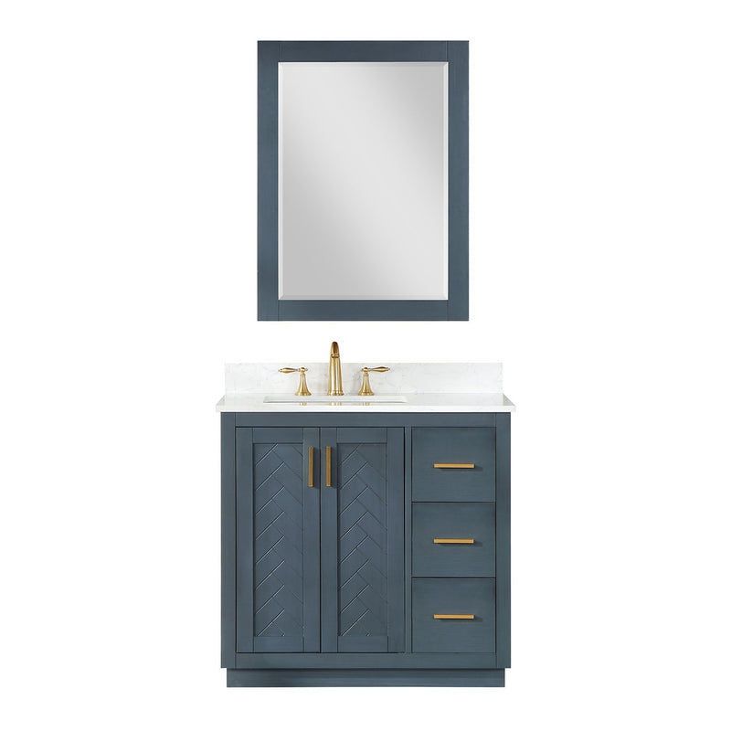 Altair Designs Gazsi 36" Single Bathroom Vanity Set with Grain White Composite Stone Countertop  -543036-BN-GW-NM - Backyard Provider