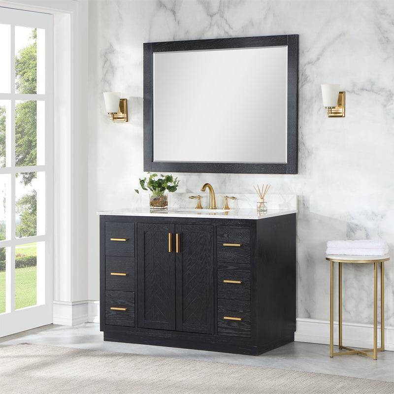 Altair Designs Gazsi 48" Single Bathroom Vanity Set with Grain White Composite Stone Countertop - 543048-BN-GW-NM - Backyard Provider