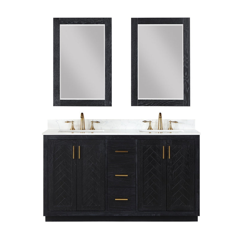 Altair Designs Gazsi 60" Double Bathroom Vanity Set with Grain White Composite Stone Countertop - 543060-BN-GW-NM - Backyard Provider