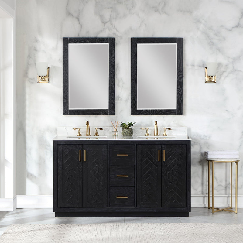 Altair Designs Gazsi 60" Double Bathroom Vanity Set with Grain White Composite Stone Countertop - 543060-BN-GW-NM - Backyard Provider