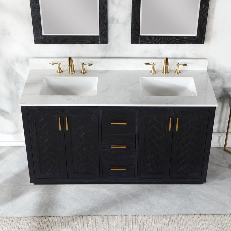 Altair Designs Gazsi 60" Double Bathroom Vanity Set with Grain White Composite Stone Countertop - 543060-BN-GW-NM - Backyard Provider