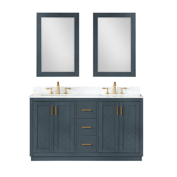 Altair Designs Gazsi 60" Double Bathroom Vanity Set with Grain White Composite Stone Countertop - 543060-BN-GW-NM - Backyard Provider