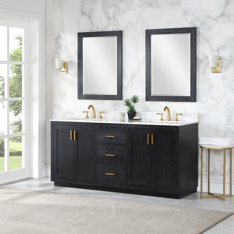 Altair Designs Gazsi 72" Double Bathroom Vanity Set with Grain White Composite Stone Countertop - 543072-BN-GW-NM - Backyard Provider