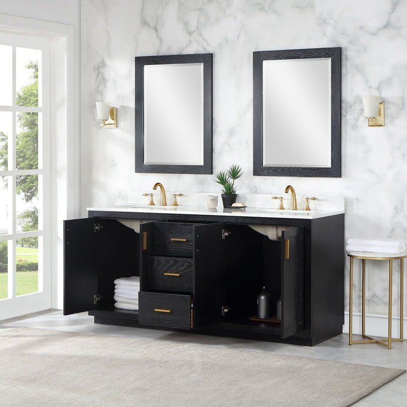 Altair Designs Gazsi 72" Double Bathroom Vanity Set with Grain White Composite Stone Countertop - 543072-BN-GW-NM - Backyard Provider