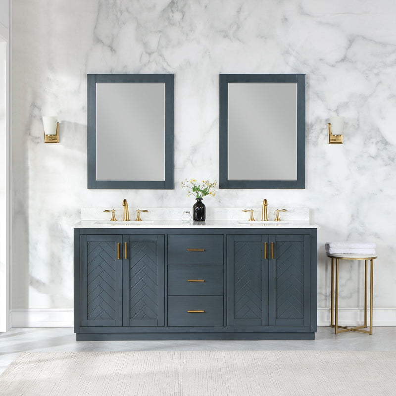 Altair Designs Gazsi 72" Double Bathroom Vanity Set with Grain White Composite Stone Countertop - 543072-BN-GW-NM - Backyard Provider