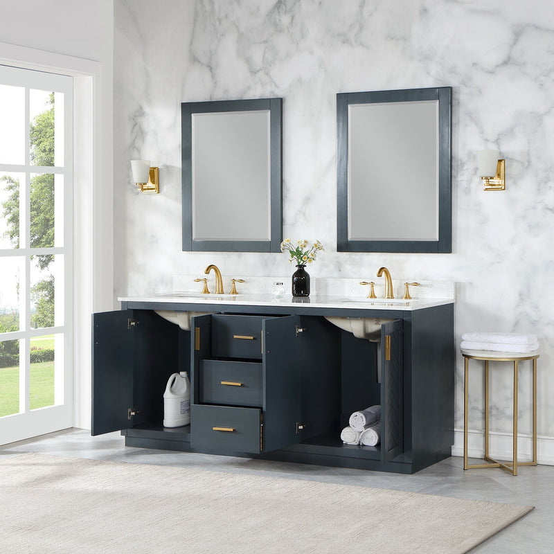 Altair Designs Gazsi 72" Double Bathroom Vanity Set with Grain White Composite Stone Countertop - 543072-BN-GW-NM - Backyard Provider